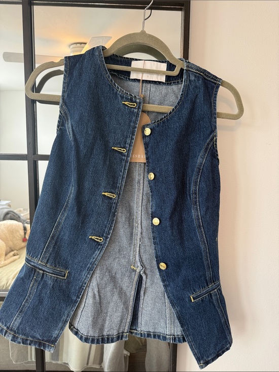 Meshki Jackets & Blazers - Meshki Dark Blue Denim Sleeveless Vest Jacket